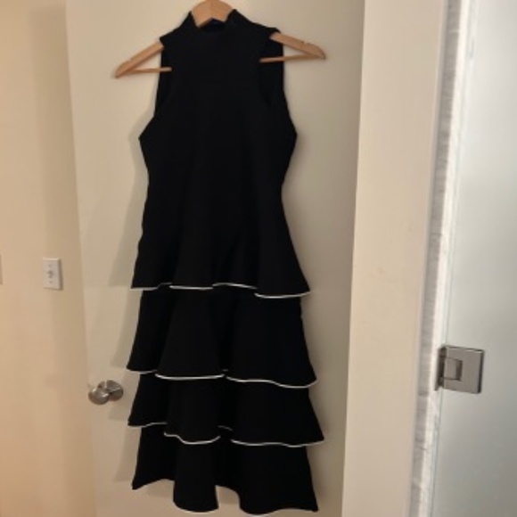 Proenza Schouler Long Navy Dress with Mock Neck and Tiered Skirt - Picture 4 of 7